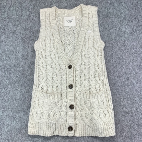 Abercrombie & Fitch Sweaters - Abercrombie & Fitch Beige WOOL & ALPACA BLEND Sweater Vest Cable Knit - Size L